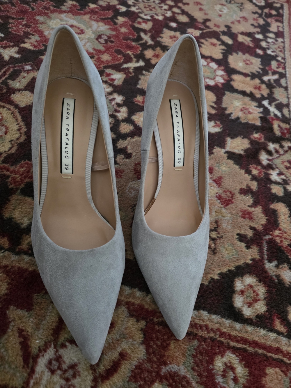 Zara Gray Suede Pointed-Toe Pumps